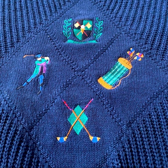 Vintage Izod blue golf theme sweater size large made in USA 100% cotton Unisex - Picture 7 of 8